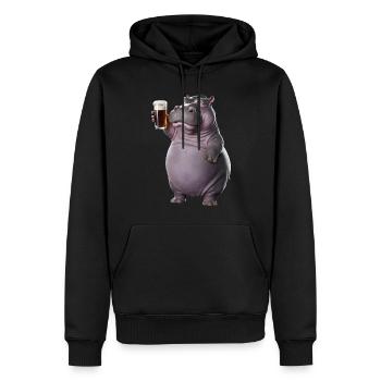 Nilpferd Bier - Männer Premium Bio Hoodie - Schwarz - Vorne - Nico (187cm)