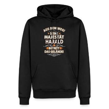 HARALD - Männer Premium Bio Hoodie - Schwarz - Vorne - Nico (187cm)