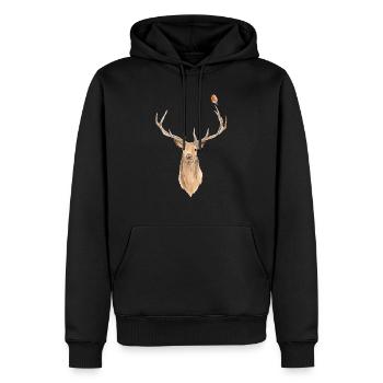 Oiseau et cerf - Sweat à capuche Premium bio Homme - noir - Devant - Nico (187cm)