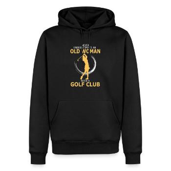 Never Underestimate An Old Woman With A Golf Club - Men’s Premium Organic Hoodie - black - Front - Nico (187cm)
