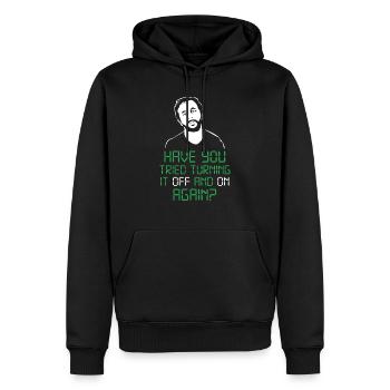 have you tried turning it off and on again - Men’s Premium Organic Hoodie - black - Front - Nico (187cm)