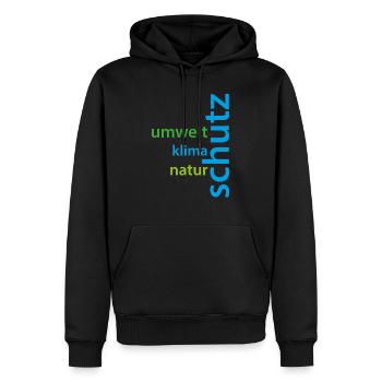 Klima-, Umwelt- und Naturschutz Schriftzug - Männer Premium Bio Hoodie - Schwarz - Vorne - Nico (187cm)