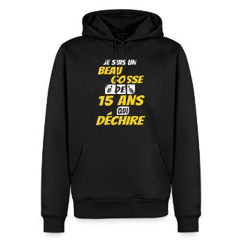 anniversaire 15 ans / beau gosse de 15 ans - Sweat à capuche Premium bio Homme - noir - Devant - Nico (187cm)