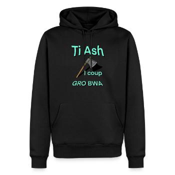 Ti ash i coup gro bwa Sprichwort kreolisch 974 - Männer Premium Bio Hoodie - Schwarz - Vorne - Nico (187cm)
