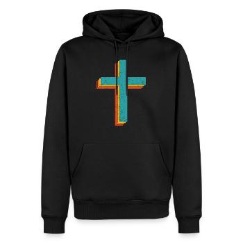 Retro Kreuz Vintage Jesus Kreuz Christliches Gesch - Männer Premium Bio Hoodie - Schwarz - Vorne - Nico (187cm)
