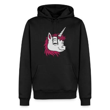 Visage comique licorne heureuse - Sweat à capuche Premium bio Homme - noir - Devant - Nico (187cm)