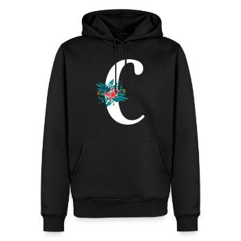 lettre C fleuris - Sweat à capuche Premium bio Homme - noir - Devant - Nico (187cm)
