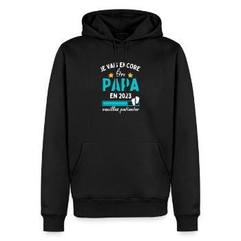 Je vais encore Être Papa en 2023 Cadeau Futur Papa - Sweat à capuche Premium bio Homme - noir - Devant - Nico (187cm)