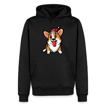 Mignon Corgi portant un chapeau de Noël - Sweat à capuche Premium bio Homme - noir - Devant - Nico (187cm)