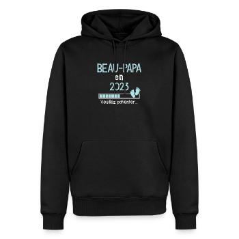 Beau Papa en 2023 Cadeau Futur Papa - Sweat à capuche Premium bio Homme - noir - Devant - Nico (187cm)
