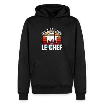 Ici c’est moi le chef - Sweat à capuche Premium bio Homme - noir - Devant - Nico (187cm)