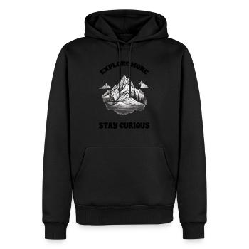 Explore more, be curious - Men’s Premium Organic Hoodie - black - Front - Nico (187cm)