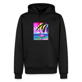 Flamant rose et palmiers - Sweat à capuche Premium bio Homme - noir - Devant - Nico (187cm)