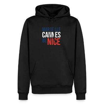 Marseille Cannes be Nice - Männer Premium Bio Hoodie - Schwarz - Vorne - Nico (187cm)