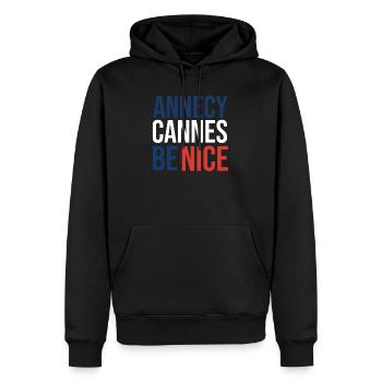 Annecy Sprichwort - Männer Premium Bio Hoodie - Schwarz - Vorne - Nico (187cm)
