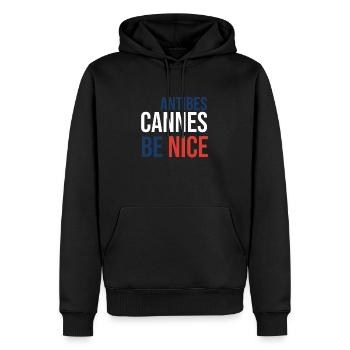 Antibes Cannes be Nice - Sweat à capuche Premium bio Homme - noir - Devant - Nico (187cm)