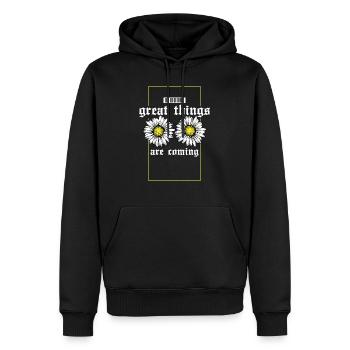 Great things are coming b - Men’s Premium Organic Hoodie - black - Front - Nico (187cm)