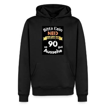 Kein Neid, weil ich mit 90 so gut aussehe. - Männer Premium Bio Hoodie - Schwarz - Vorne - Nico (187cm)