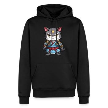 Chat samouraï #14 - Sweat à capuche Premium bio Homme - noir - Devant - Nico (187cm)
