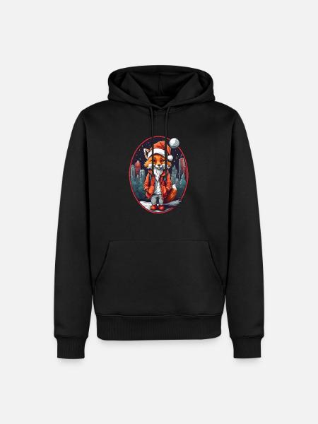 Cooler Fuchs mit Weihnachtsmütze - Männer Premium Bio Hoodie - Schwarz