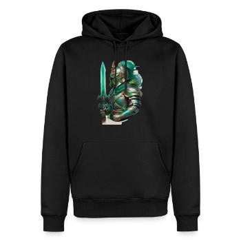Gepanzerter Ritter, gekleidet in leuchtend grüne - Männer Premium Bio Hoodie - Schwarz - Vorne - Nico (187cm)