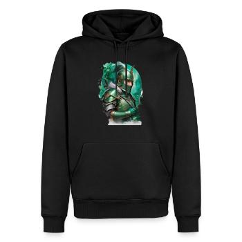 Gepanzerter Ritter, gekleidet in leuchtend grüne - Männer Premium Bio Hoodie - Schwarz - Vorne - Nico (187cm)