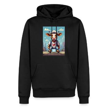 Comic Kuh auf Skateboard - Männer Premium Bio Hoodie - Schwarz - Vorne - Nico (187cm)