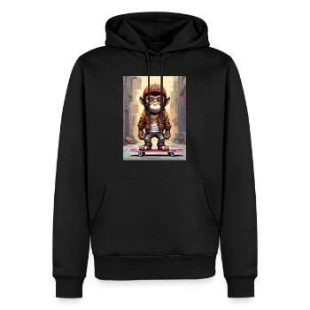 Comic Affe auf Skateboard - Männer Premium Bio Hoodie - Schwarz - Vorne - Nico (187cm)