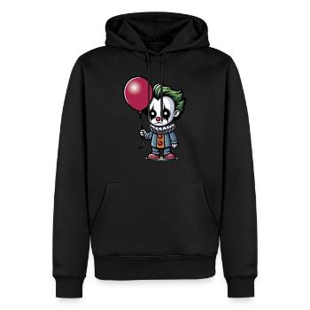 Petit clown effrayant aux cheveux verts avec un ballon - Sweat à capuche Premium bio Homme - noir - Devant - Nico (187cm)
