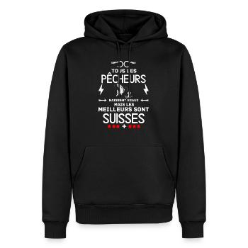 Meilleurs pêcheurs suisses - Sweat à capuche Premium bio Homme - noir - Devant - Nico (187cm)