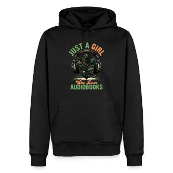 Earbuds & Epics: The Audiobook Lover's Tale - Männer Premium Bio Hoodie - Schwarz - Vorne - Nico (187cm)
