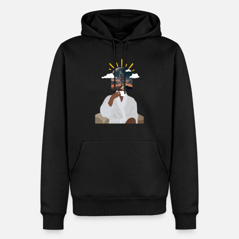 Café et astronaute - Sweat à capuche Premium bio Homme - noir