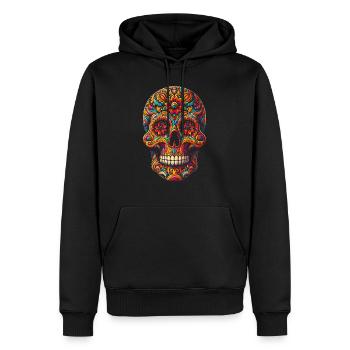 Elegantes Zuckerschädel-Design Fett - Tag der Toten - Männer Premium Bio Hoodie - Schwarz - Vorne - Nico (187cm)