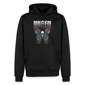 Vibrant Skull & Butterfly Ethereal Wings - Men’s Premium Organic Hoodie - black - Front - Nico (187cm)