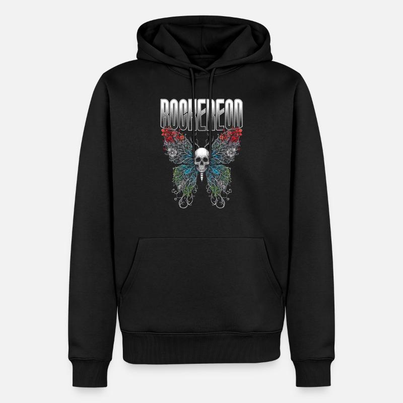 Lebendige Schädel & Schmetterling Ätherische Flügel - Männer Premium Bio Hoodie - Schwarz