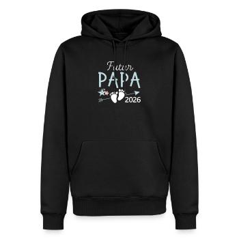 Futur Papa 2026 Cadeau Bientôt Père - Sweat à capuche Premium bio Homme - noir - Devant - Nico (187cm)