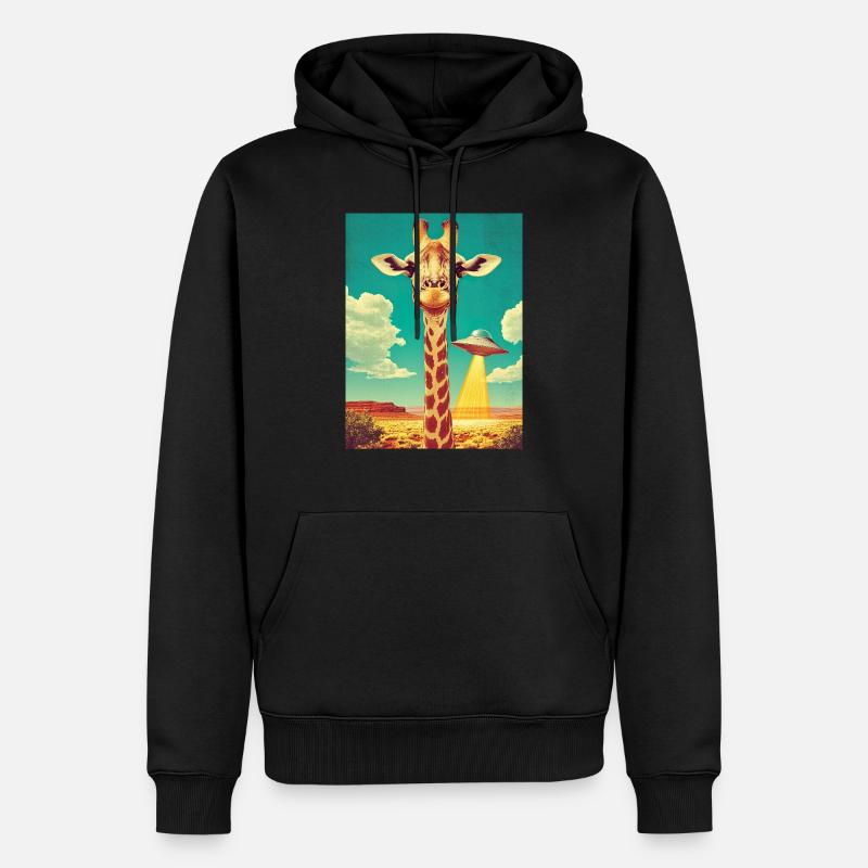 Retro Giraffe mit UFO - Männer Premium Bio Hoodie - Schwarz