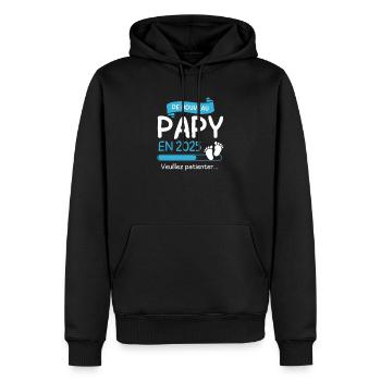 De Nouveau Papy en 2025 cadeau futur Papi - Sweat à capuche Premium bio Homme - noir - Devant - Nico (187cm)