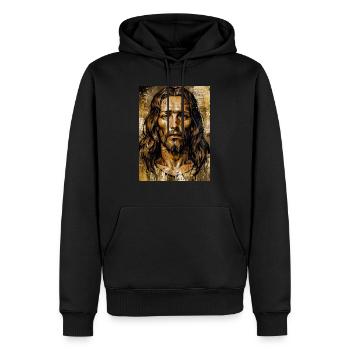 Der leidende Messias - Männer Premium Bio Hoodie - Schwarz - Vorne - Nico (187cm)