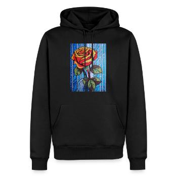 Pop Art Einzelne rote Rose graphisch stilisiert - Männer Premium Bio Hoodie - Schwarz - Vorne - Nico (187cm)