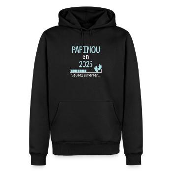 Papinou en 2025 Cadeau Futur Papi humour - Sweat à capuche Premium bio Homme - noir - Devant - Nico (187cm)