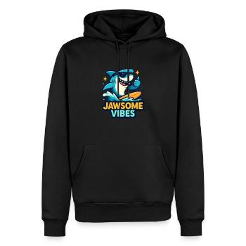 Jawsome Vibes Cooles Surfen Hai Cartoon Design - Männer Premium Bio Hoodie - Schwarz - Vorne - Nico (187cm)