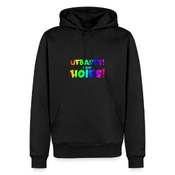 Uffbasse i bin Hoiss | Aufpassen ich bin Heiß - Männer Premium Bio Hoodie - Schwarz - Vorne - Nico (187cm)
