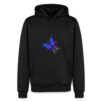 Schmetterling blau und violett mit Sternenhimmel - Männer Premium Bio Hoodie - Schwarz - Vorne - Nico (187cm)