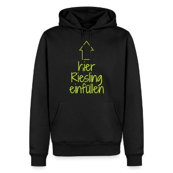 hier Riesling einfüllen - Männer Premium Bio Hoodie - Schwarz - Vorne - Nico (187cm)
