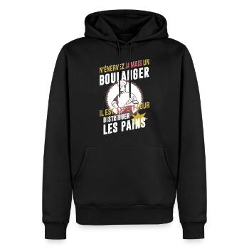 Boulanger humour - Sweat à capuche Premium bio Homme - noir - Devant - Nico (187cm)