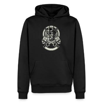 Crâne crâne avec casque - Sweat à capuche Premium bio Homme - noir - Devant - Nico (187cm)