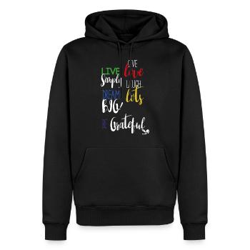 Live Dream Grateful Love Laugh coloré colourful - Sweat à capuche Premium bio Homme - noir - Devant - Nico (187cm)