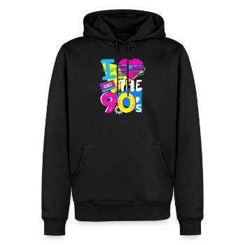 J'adore les années 90 - cadeau de musique rétro des années 90 - Sweat à capuche Premium bio Homme - noir - Devant - Nico (187cm)