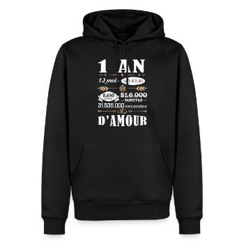 1 an de mariage - Sweat à capuche Premium bio Homme - noir - Devant - Nico (187cm)